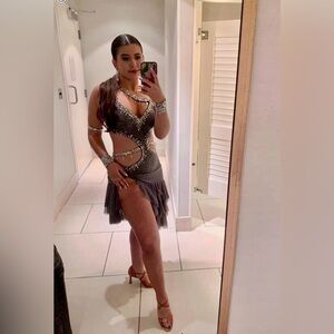 Gun Metal Gray Cutout Latin/Rhythm Competition Dress